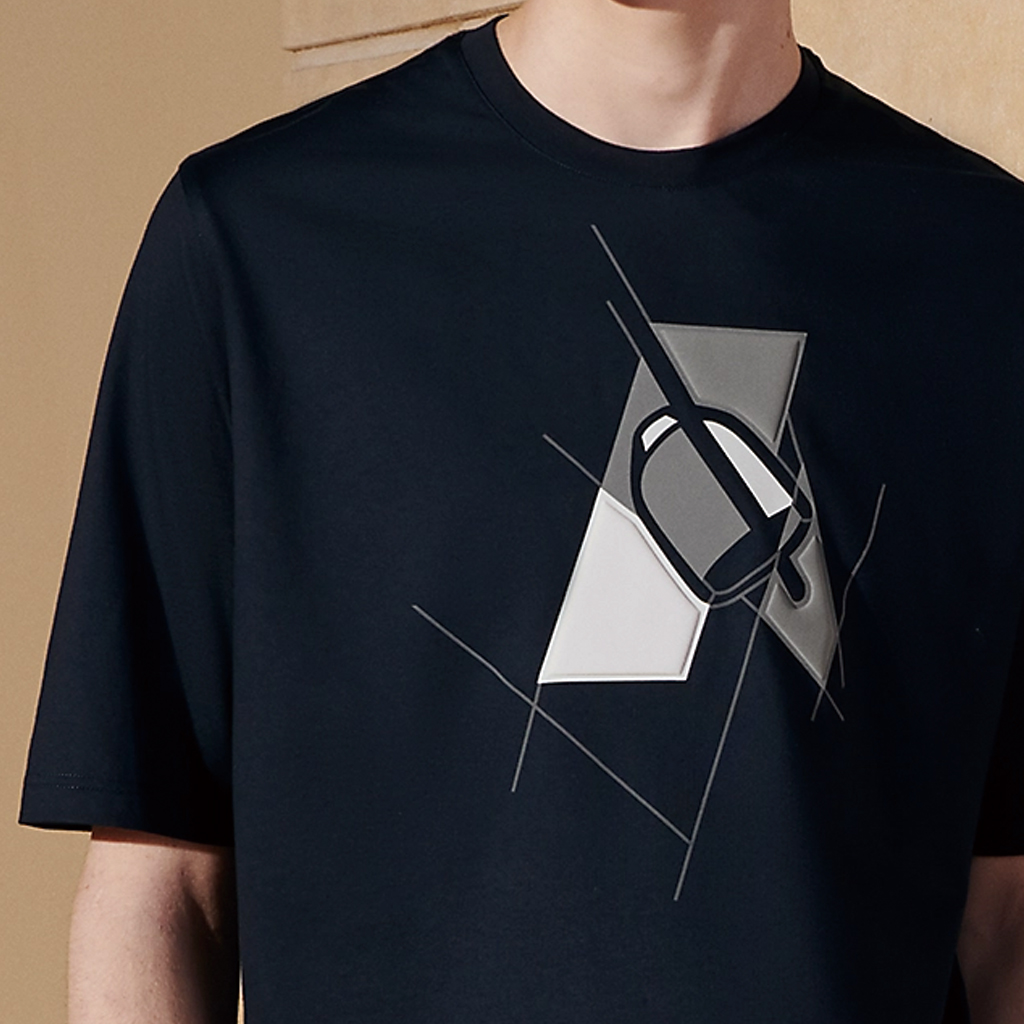 Мужская футболка Hermes Crewneck T-Shirt (темно-синяя) — фото 4