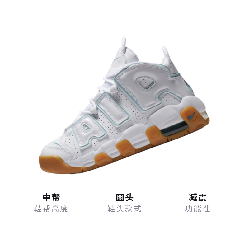 Кроссовки Nike NikeAir More Uptempo White Aqua Gum GS (белый, бирюзовый, бежевый) — 白/薄荷绿 — фото 3