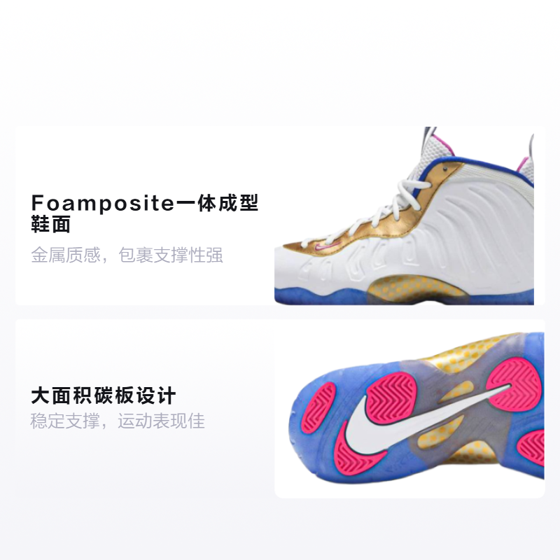 Кроссовки Nike Foamposite One (бело-сине-золотой) — Белый / золотой / синийфиолетовый — фото 2