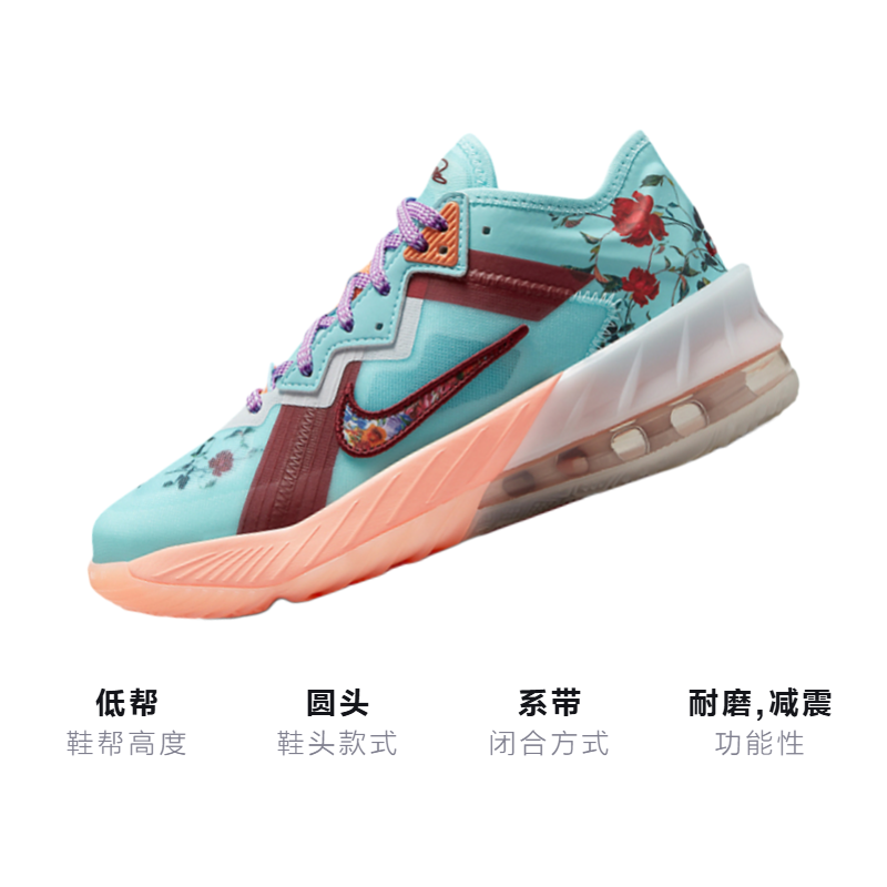 Кеды Nike NikeLebron 18 Low Floral (сине-красный) — фото 3