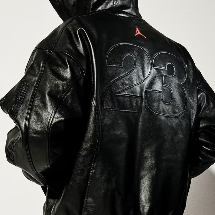 Куртка Supreme Jordan WEEK15 Hooded Leather Jacket (черная) — фото 5