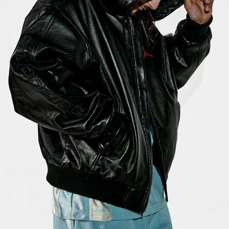 Куртка Supreme Jordan WEEK15 Hooded Leather Jacket (черная) — фото 4