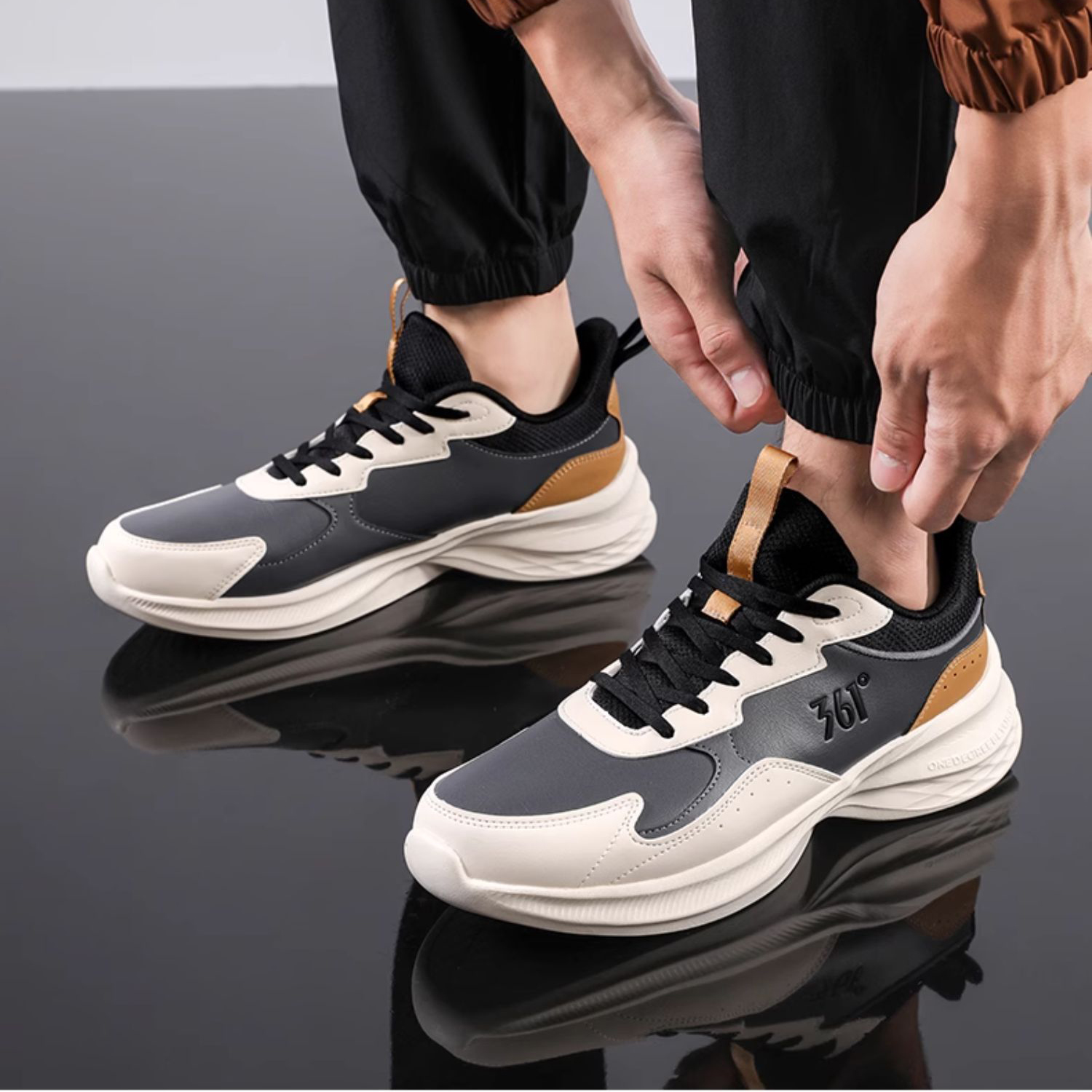 361° Slip Resistant Abrasion Resistant Low top Casual Running Shoes Men’s Gray White