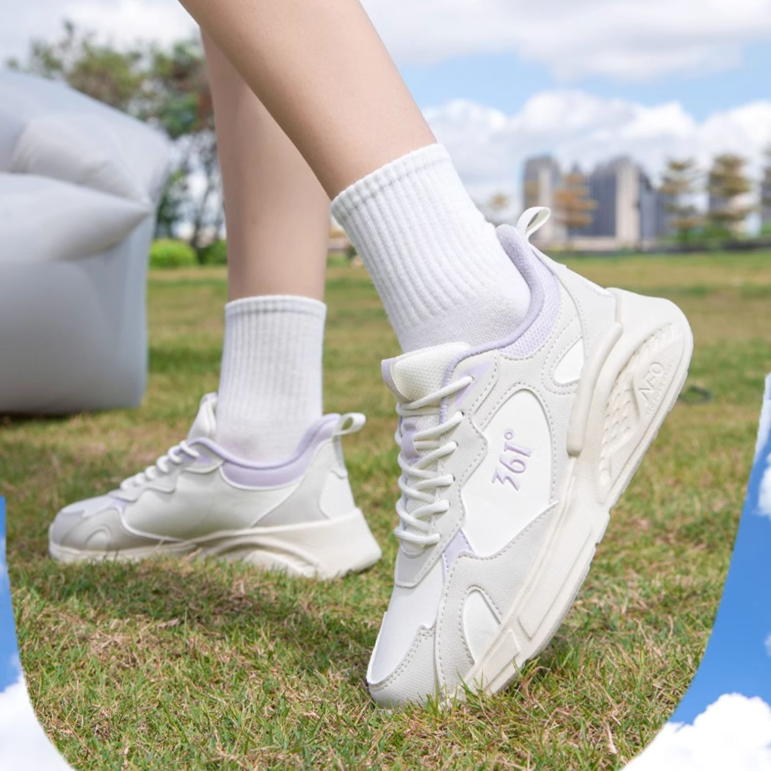 361° Slip Resistant Abrasion Resistant Low top Running Shoes Women’s White Gray Purple