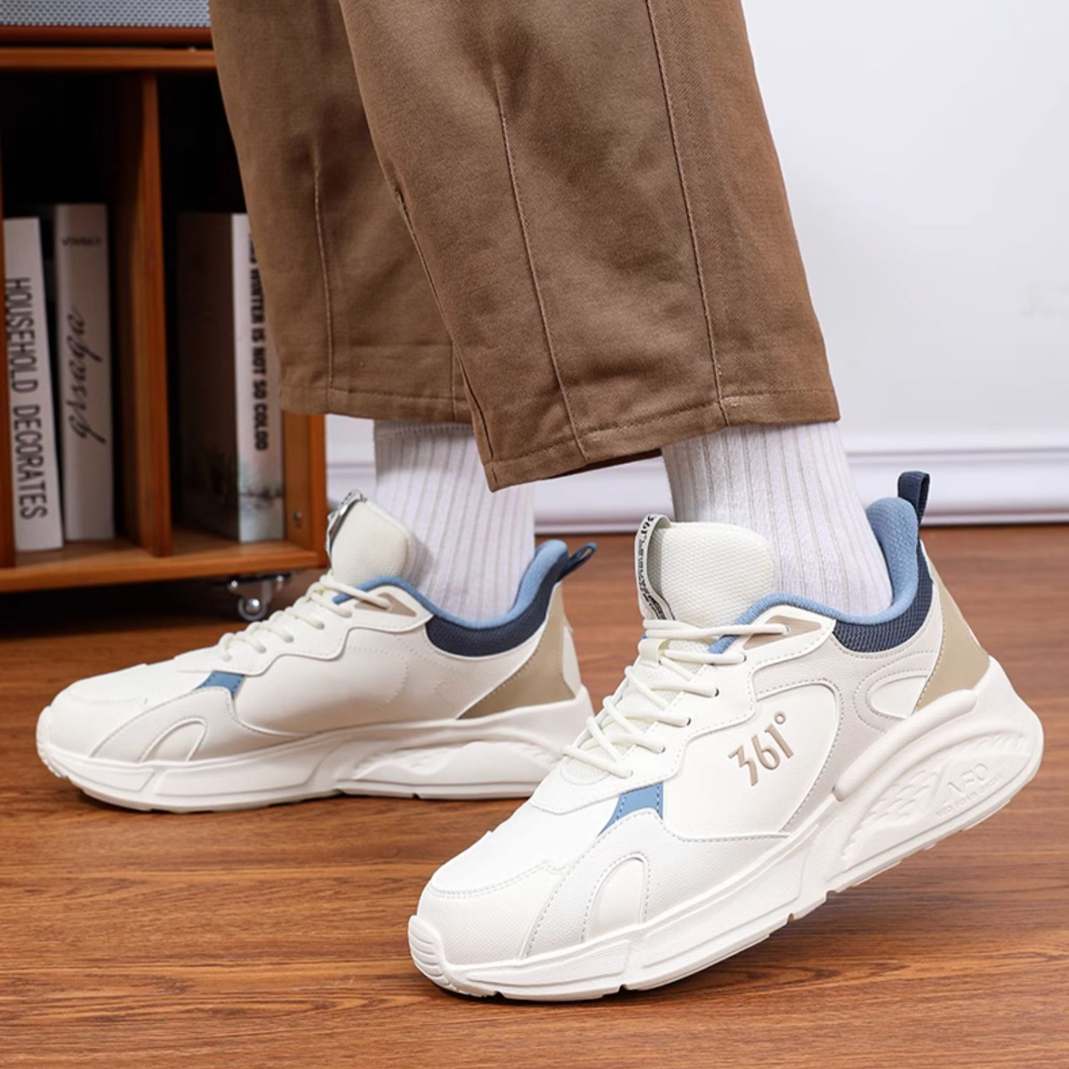 361° Slip Resistant Abrasion Resistant Low top Running Shoes Men’s White Brown Blue