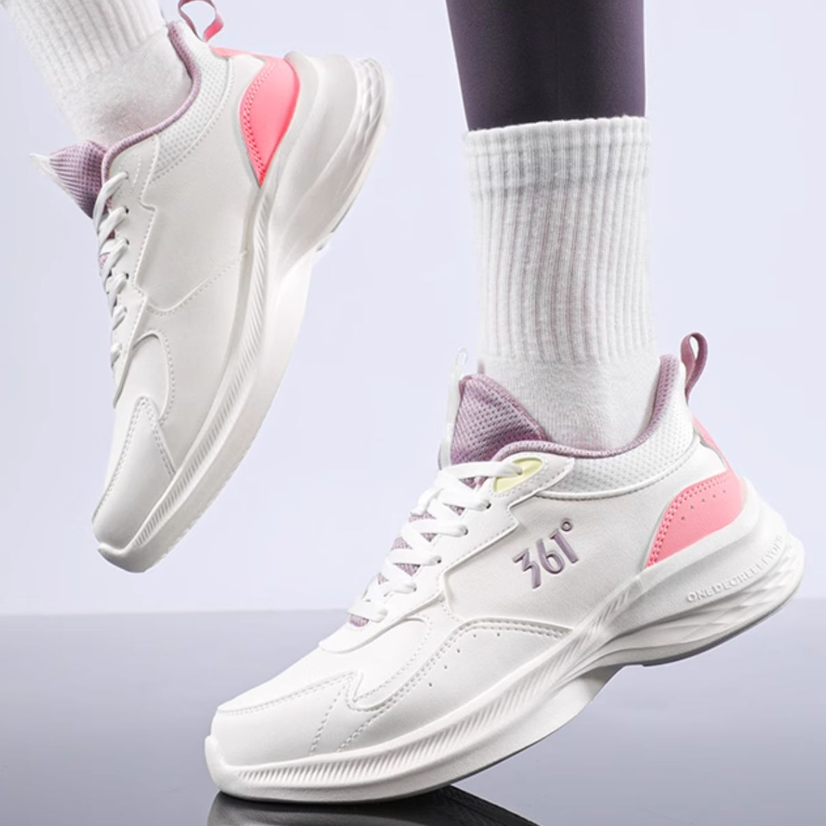 361° Slip Resistant Abrasion Resistant Low top Casual Running Shoes Women’s White Purple Pink