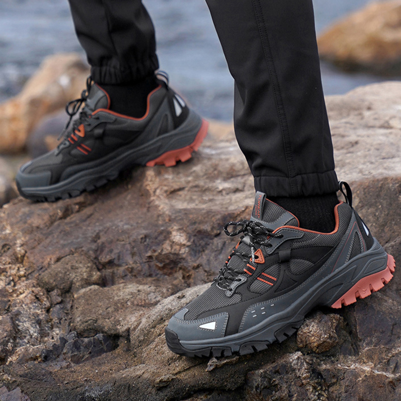 TOREAD Slip Resistant Abrasion Resistant Low top Hiking Shoes Men’s Gray Black