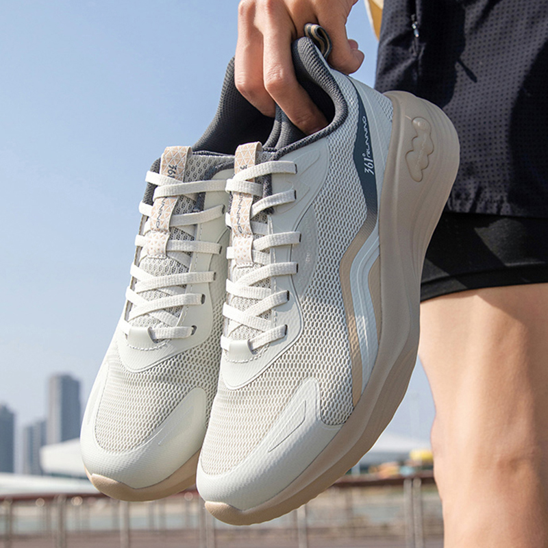 361° Slip Resistant, Abrasion Resistant, Breathable Low top Sprint Running Shoes Men’s White Beige