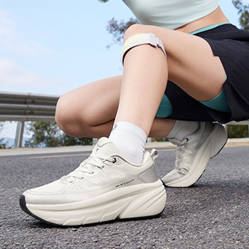 QIAODAN Cushioning Slip Resistant Breathable Low top Casual Running Shoes Women’s Silver White