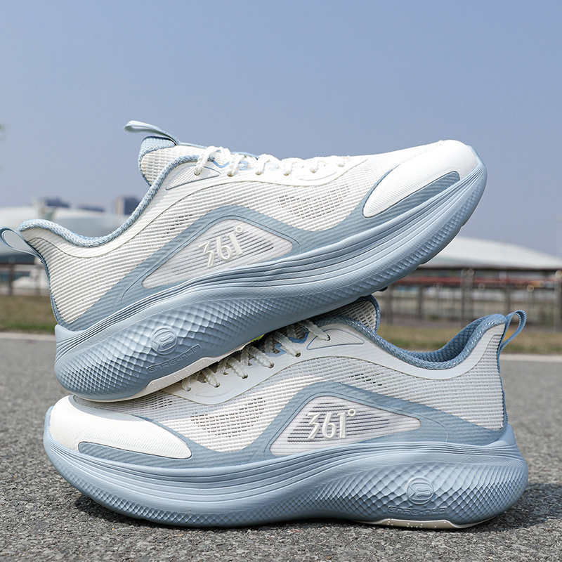 361° Cushioning Slip Resistant Low top Long Distance Running Shoes Men’s White Blue