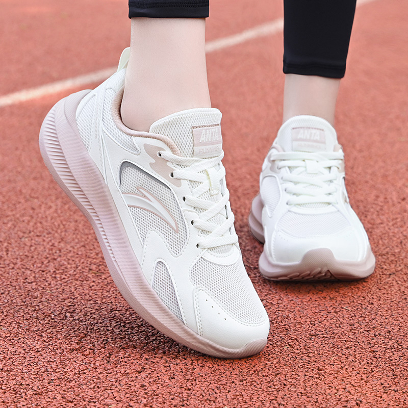 Anta Cushioning Breathable Slip Resistant Low top Casual Running Shoes Women’s Ivory White/Silver/Lotus Gray
