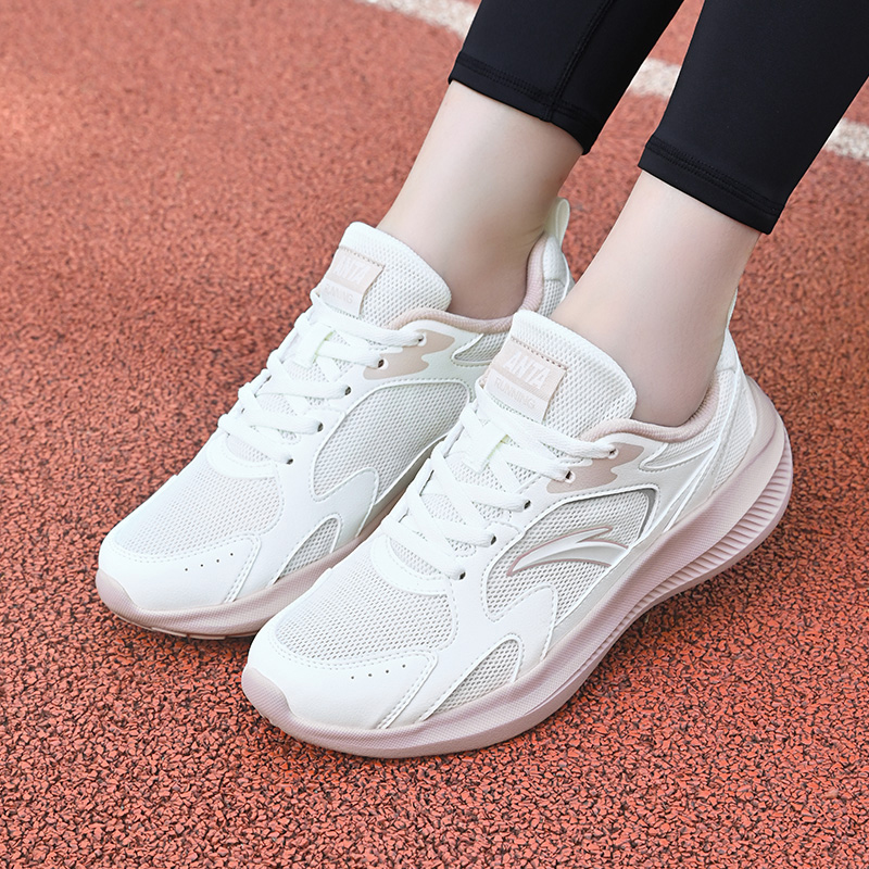Anta Cushioning Breathable Slip Resistant Low top Casual Running Shoes Women’s Ivory White/Silver/Lotus Gray