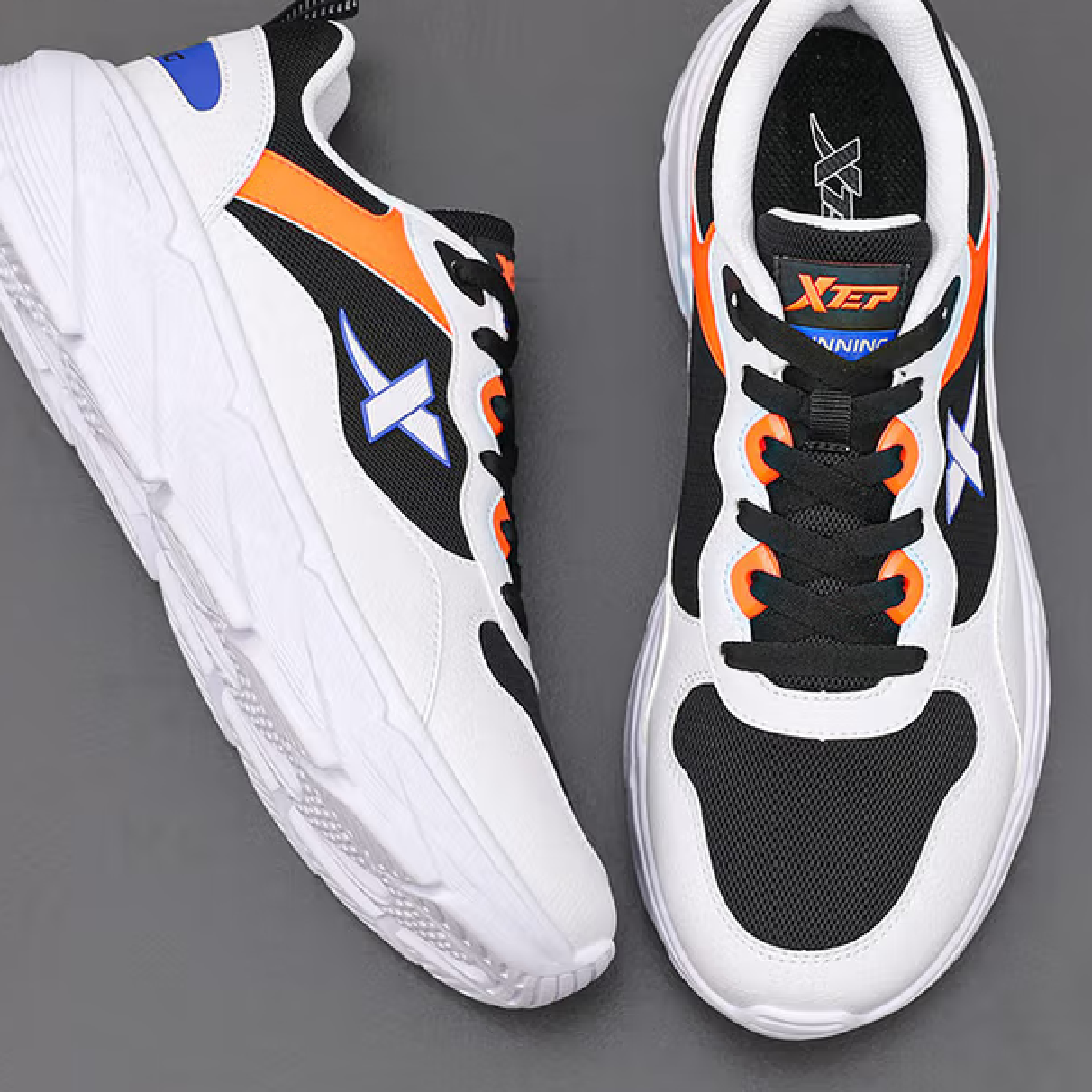 XTEP Cushioning Abrasion Resistant Support Low top Casual Running Shoes Men’s White Black Blue