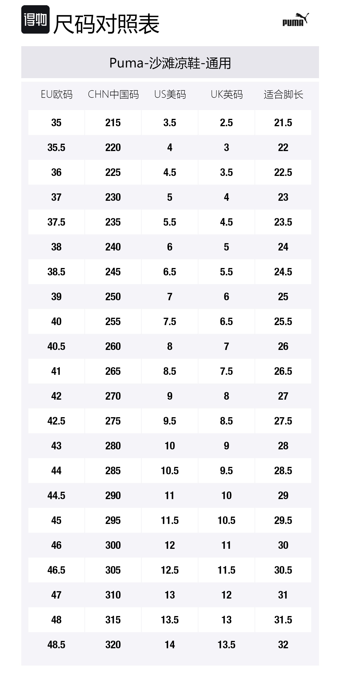 Size Table