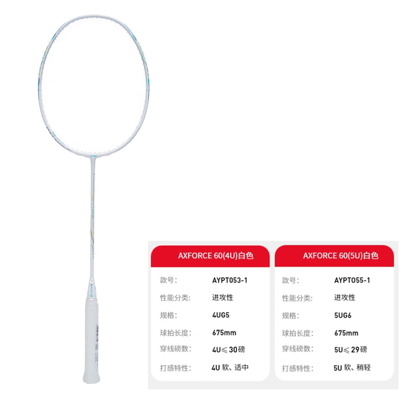 Li Ning Thunder 60 Badminton Rackets Offensive Type Heavy Head, Stiff Shaft Professional Single Racket White
