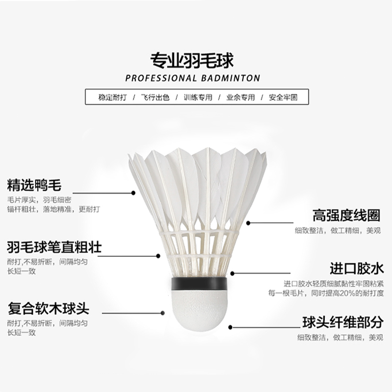 Li Ning Kaiser K2 Duck Feather Shuttlecock 12 Pack Water Duck Feather Training Shuttlecocks