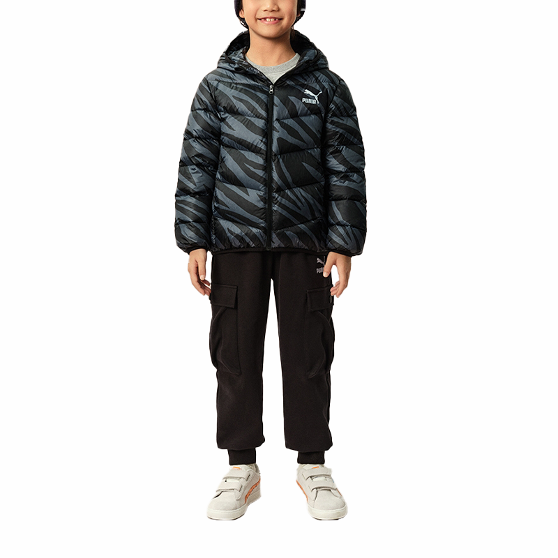 Куртка PUMA SportstyleLight DOWN JACKET logo (черная с принтом) — фото 2