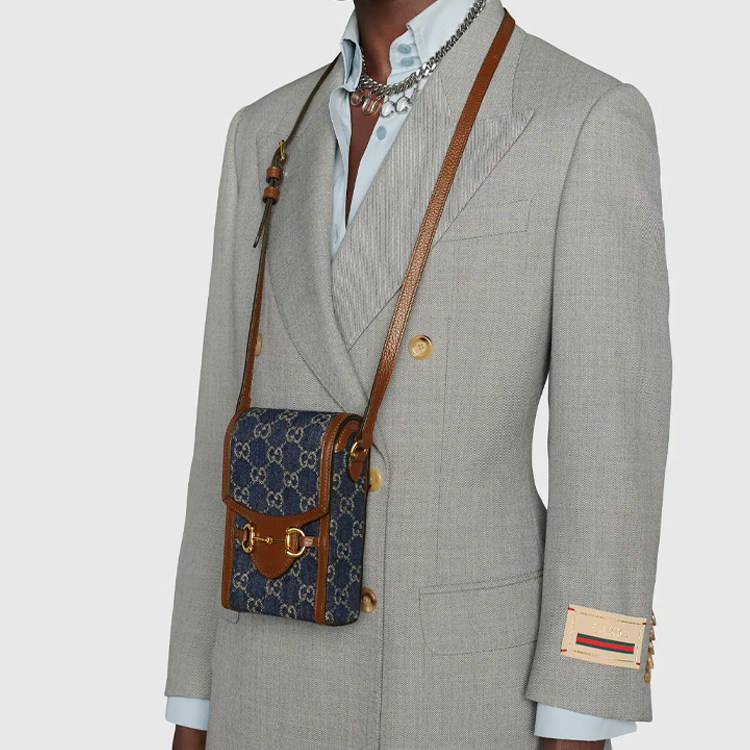 сумка Gucci Horsebit 1955 (сине-коричневая) — фото 9