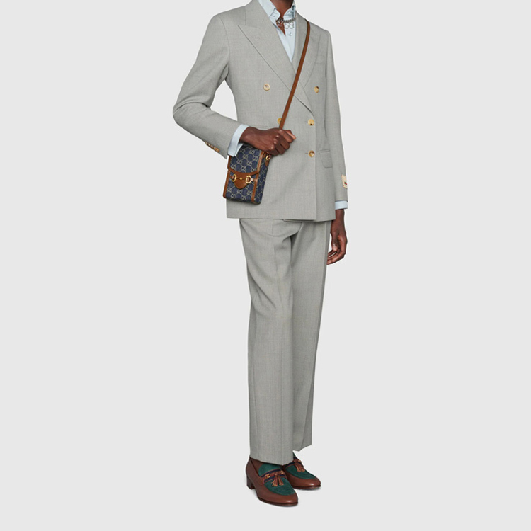 сумка Gucci Horsebit 1955 (сине-коричневая) — фото 10