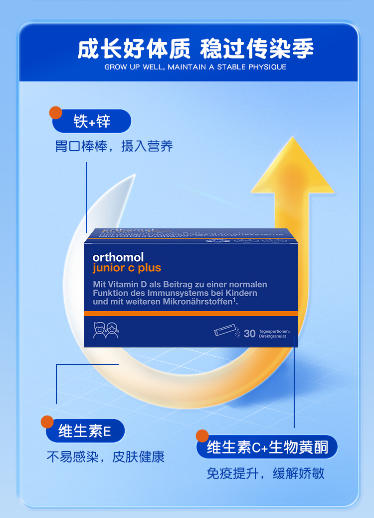 【香港直邮】 德国 奥适宝 儿童维生素直接粒剂30包/盒 进口 27种成长元素 干吃粉 4岁+儿童营养补充 增强免疫力