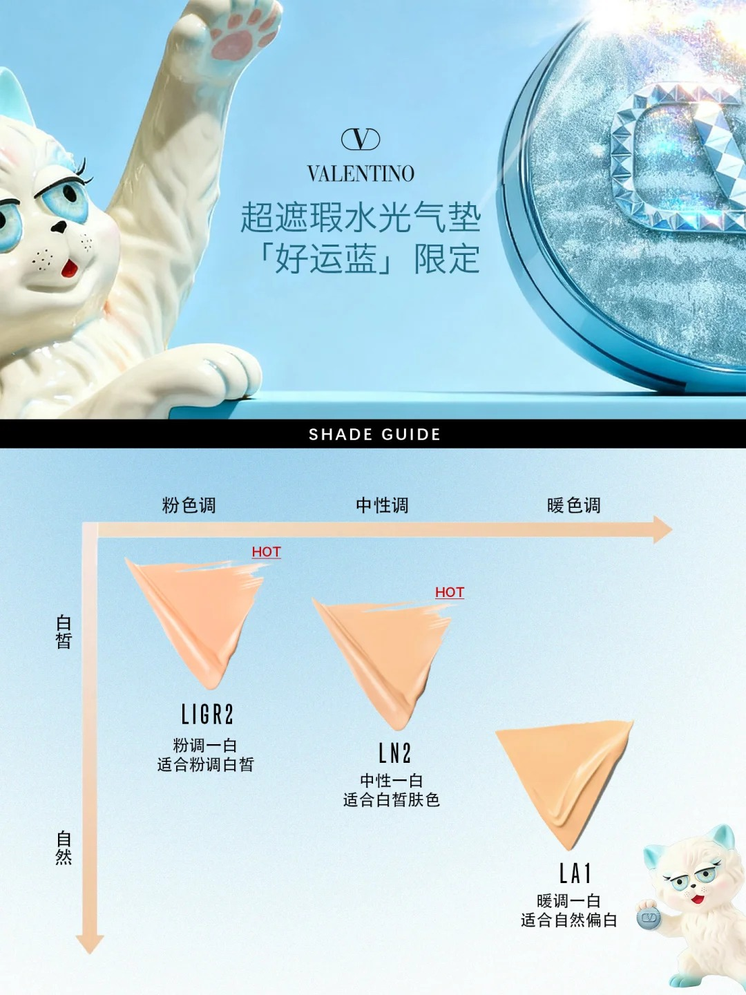 【香港直郵】 義大利 Valentino Beauty 華倫天奴美妝 華倫天奴美妝 好運藍限定氣墊12g #LN2自然白皙 超遮瑕水光肌