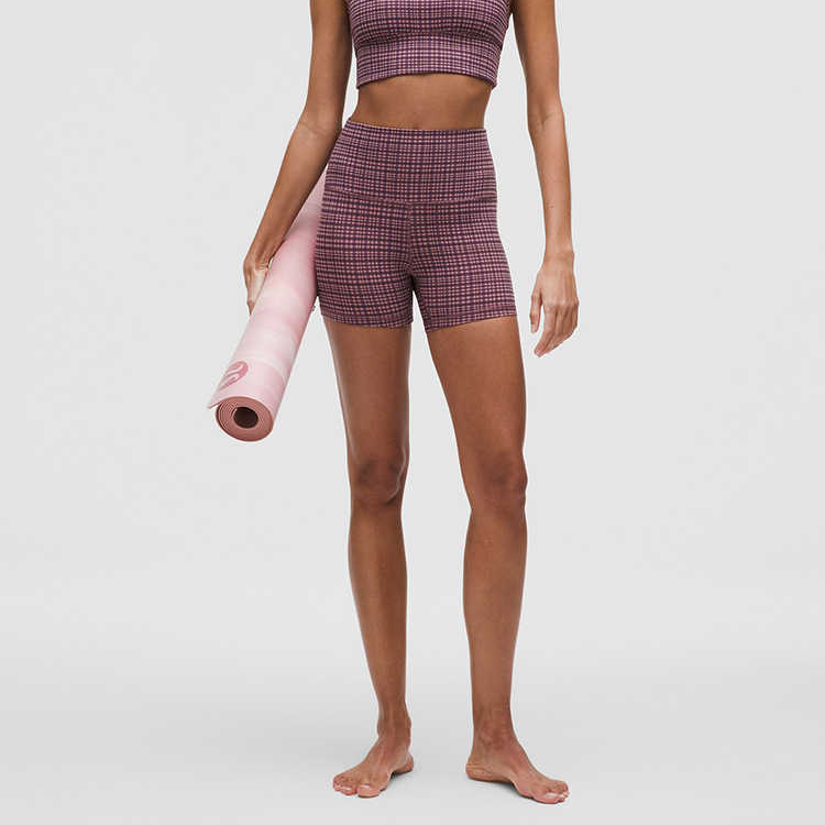 Lululemon Align Yoga Shorts 4′ Women’s Desert Rose Brown Pink Ombre Glossy Plaid