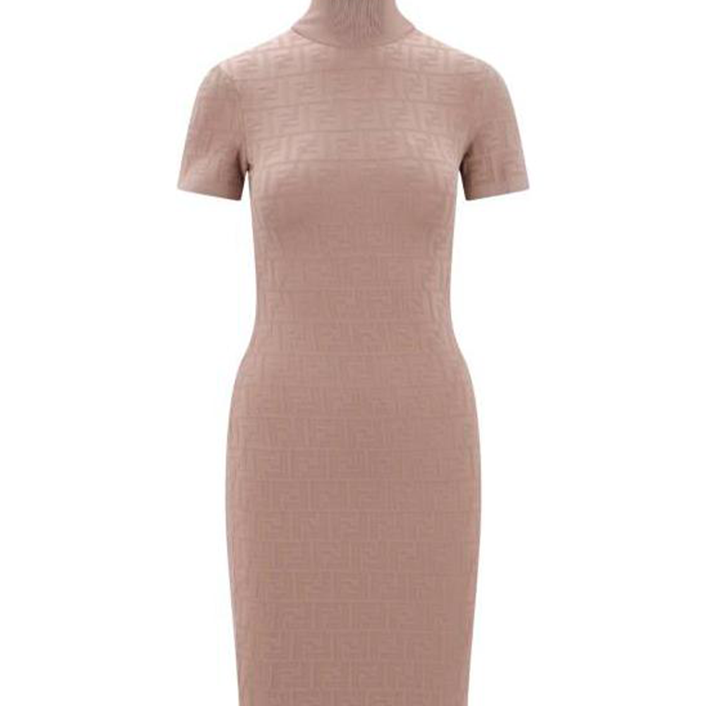 Женское платье Fendi Logo Dress (бежевое) — фото 4