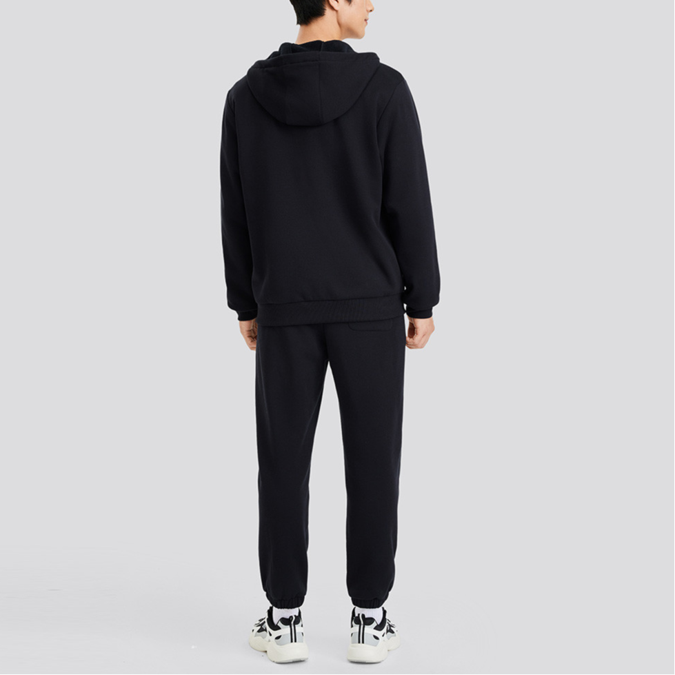 Skechers Volcanic Rock Fleece Lined Knitted Fabric Hooded Coat Pants Casual Sportswear Men’s Carbon Black