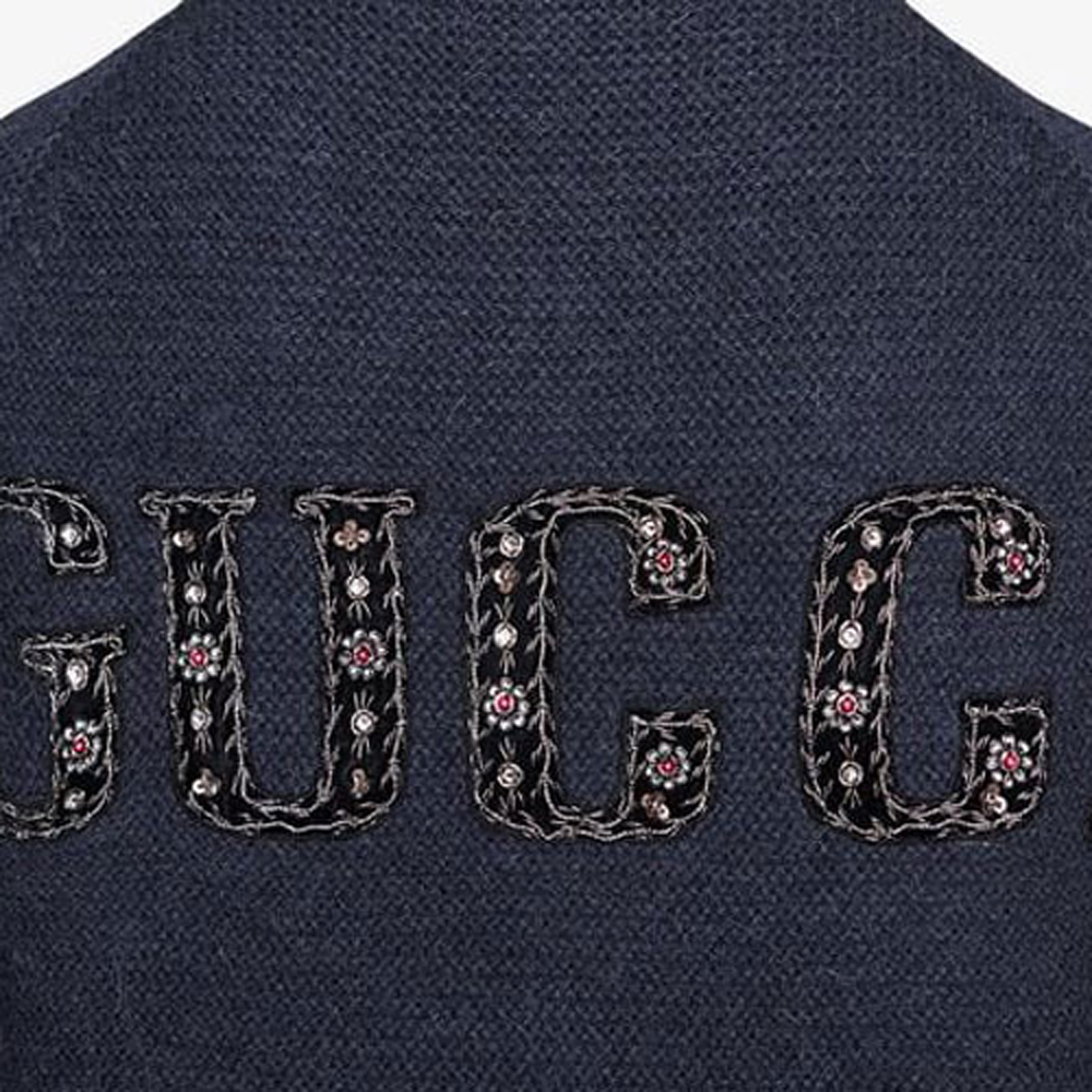 Женский джемпер Gucci с вышивкой (темно-синий) — фото 6