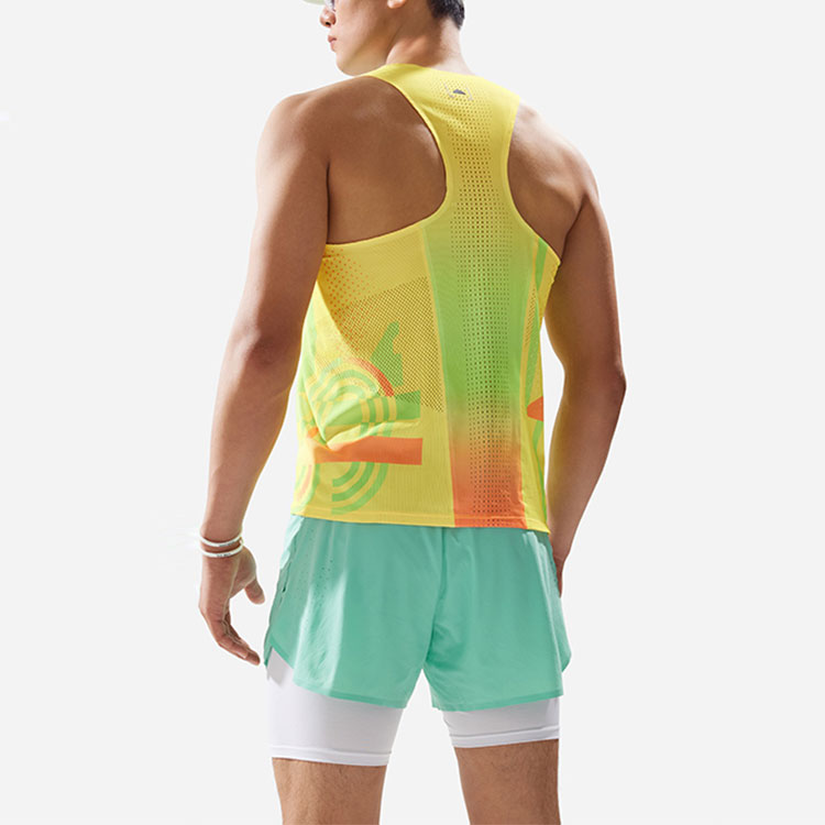 Li Ning Running Collection Running Tank Tops Men’s Neon Mango Yellow/Fluorescent Numbers Orange/Fluorescent Alpha Hydroxy Acids Green Crew Neck Moderate Other