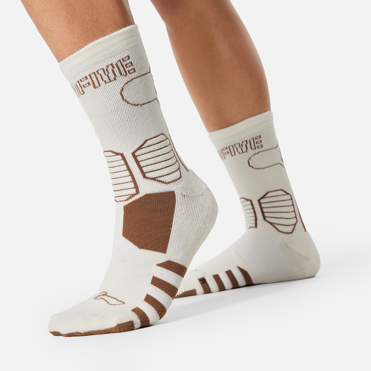 Li Ning Badfive Crew Socks Unisex 1 Pack Ecru/Persimmon Umber