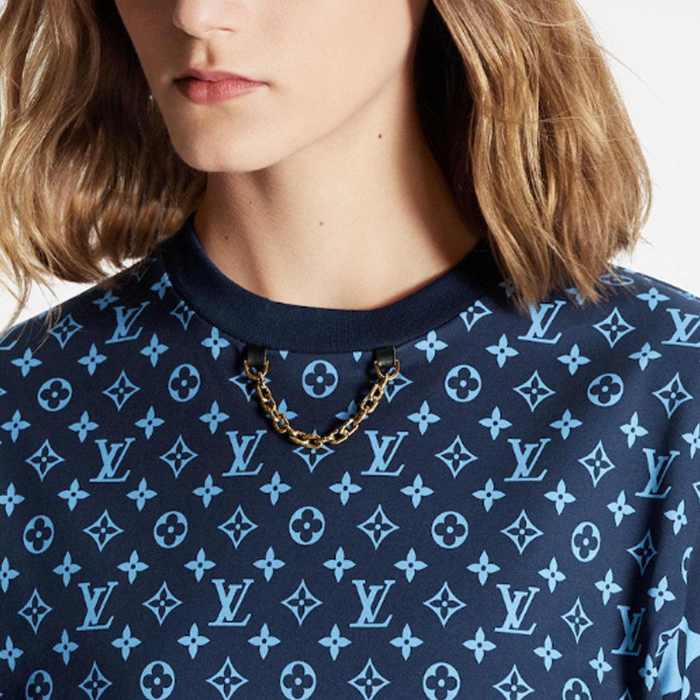 Женская футболка Louis Vuitton Logo FW22 (синяя) — фото 5