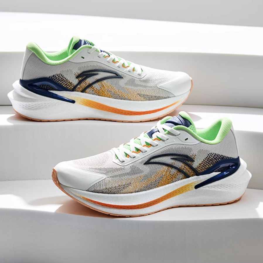 Anta Cushioning, Wear Resistant Low top Casual Running Shoes Men’s White Green Orange