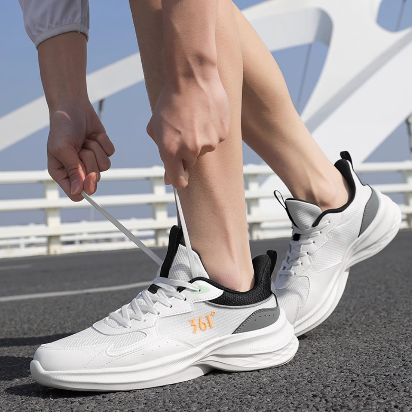 361° Slip Resistant, Abrasion Resistant, Lightweight Low top Casual Sprint Running Shoes Men’s White Gray