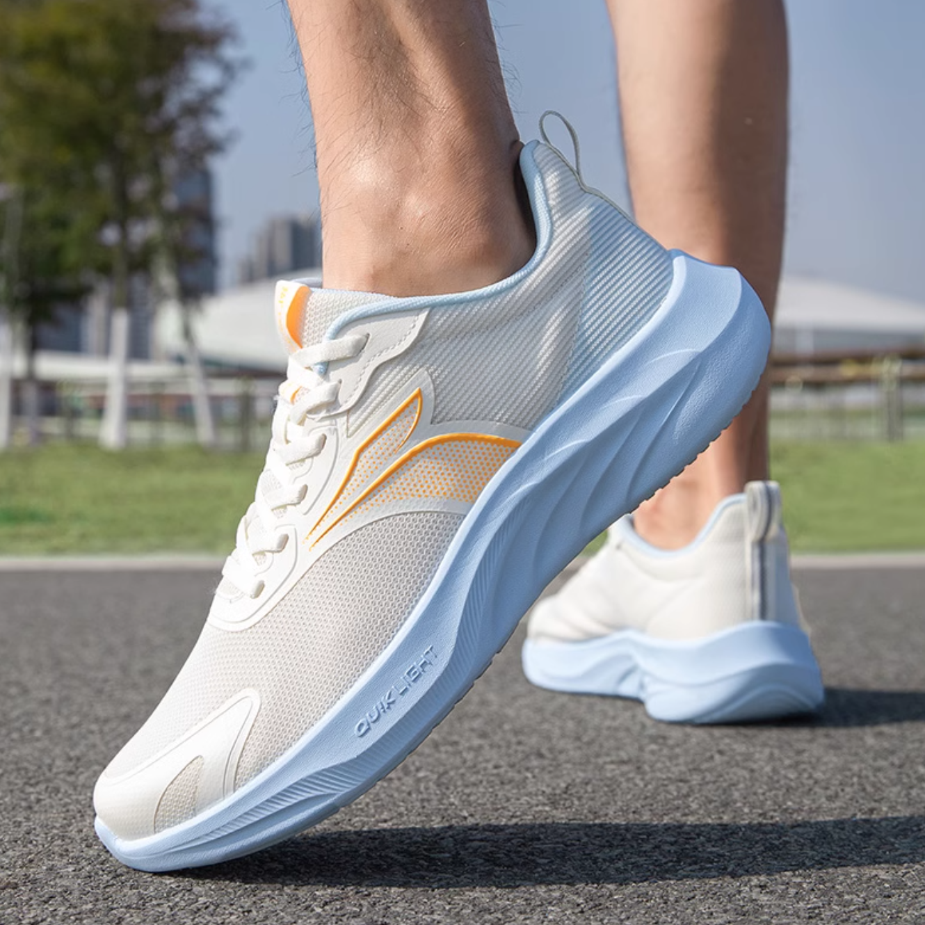 361° Slip Resistant, Abrasion Resistant, Lightweight Low top Casual Sprint Running Shoes Men’s White Blue Yellow