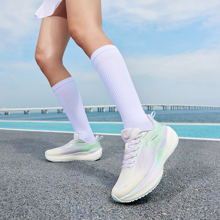 QIAODAN Cushioning Slip Resistant Low top Casual Running Shoes Women’s White Green Purple