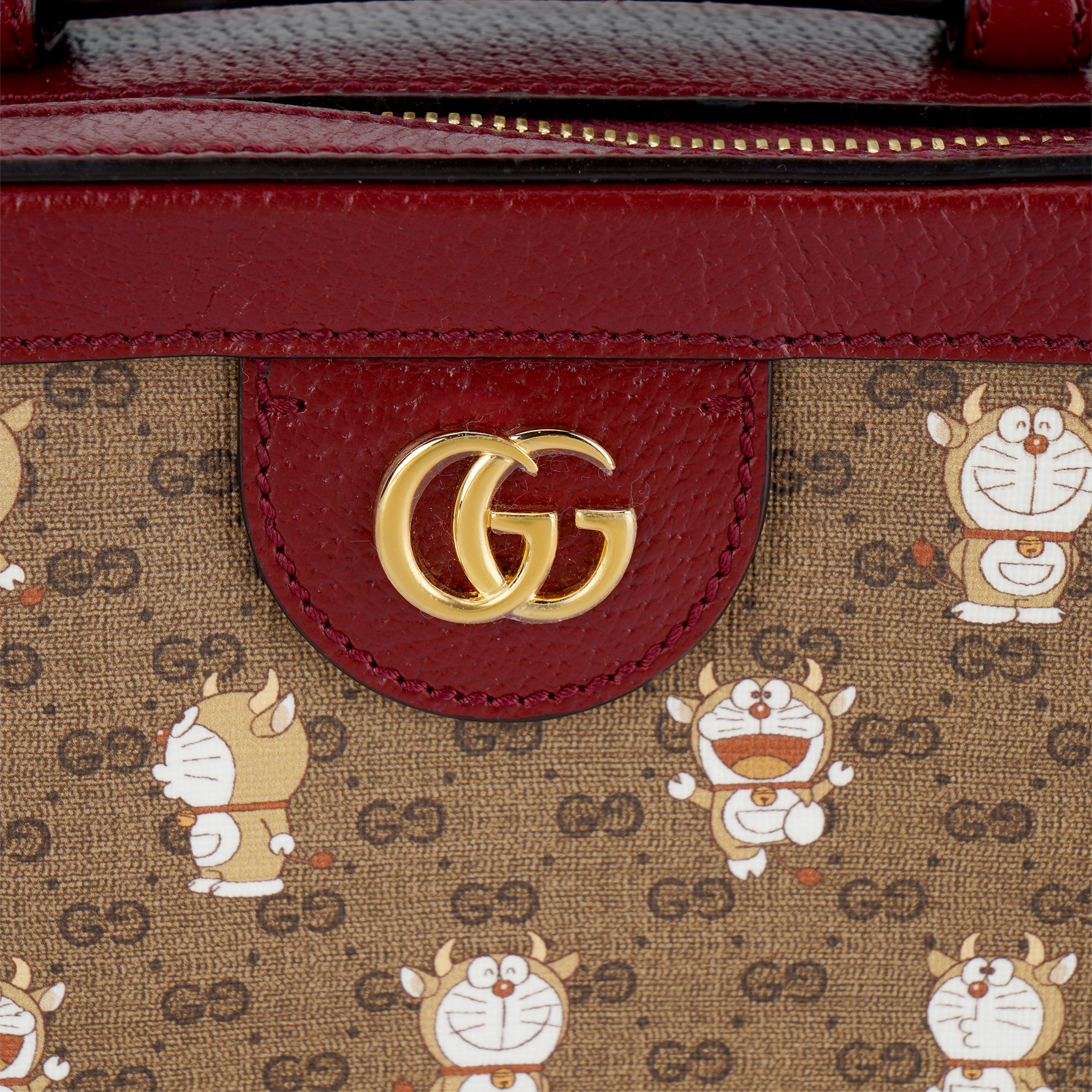 Женская сумка Gucci x DoraemonA Logo (коричнево-красная) — фото 5