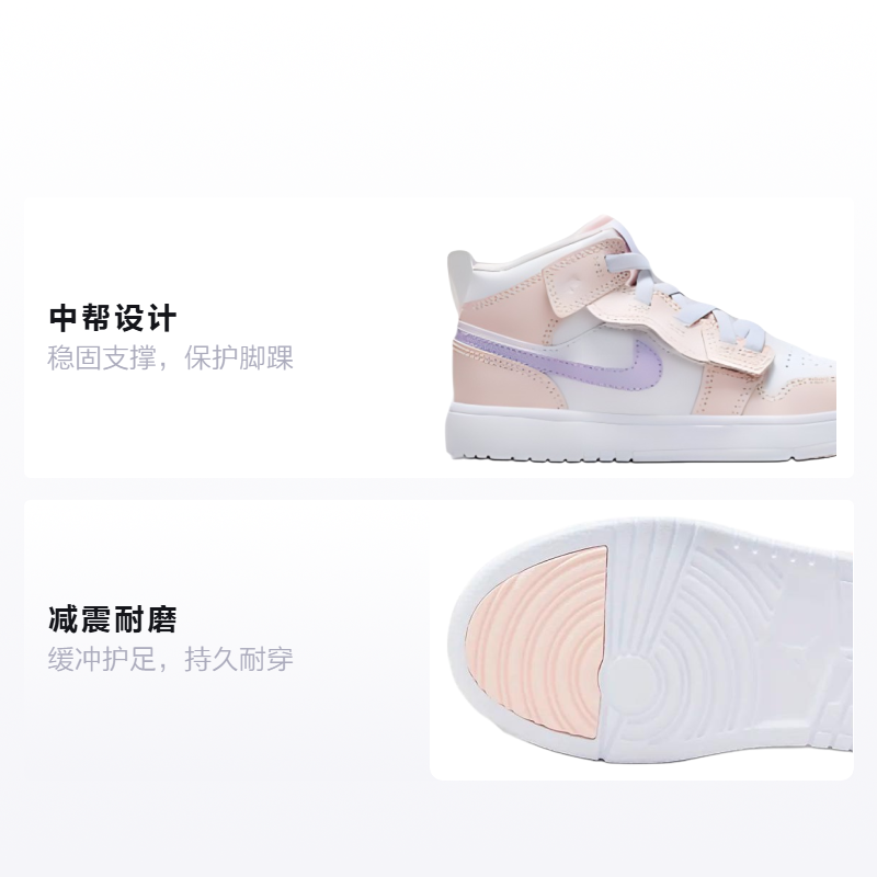 Детские кроссовки Jordan Air Jordan 1 Mid (розово-бело-фиолетовый) — фото 2