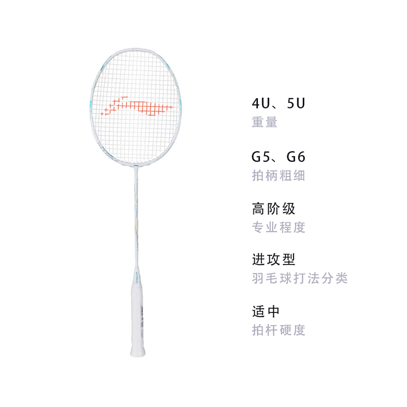 Li Ning Thunder 60 Full Carbon Badminton Rackets Offensive Type Heavy Head, Stiff Shaft Upper Class 675mm White