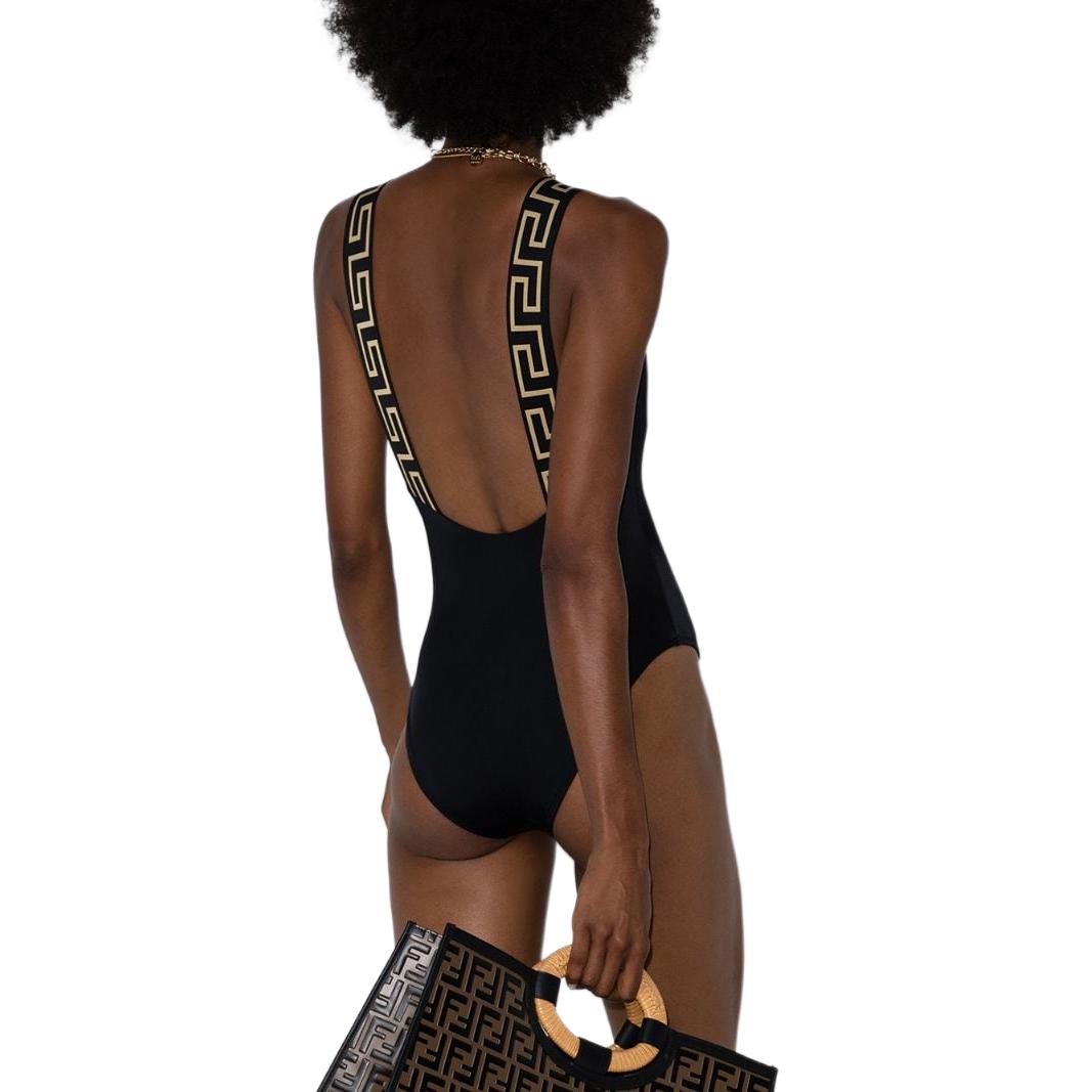 VERSACE Greca Border Print Swimsuit ‘Black’