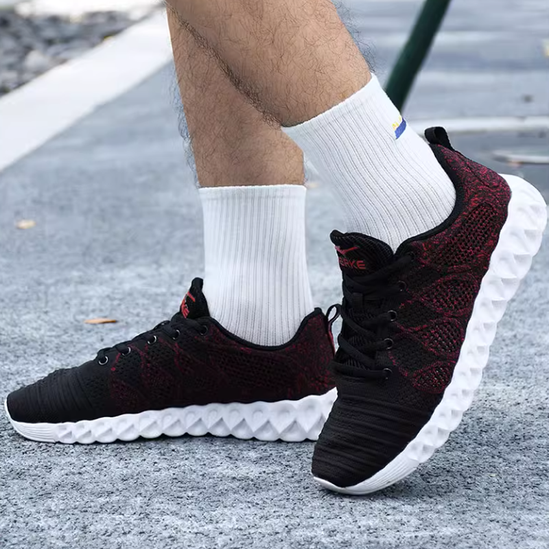 Erke Slip Resistant And Breathable Low top Running Shoes Men’s Black Red