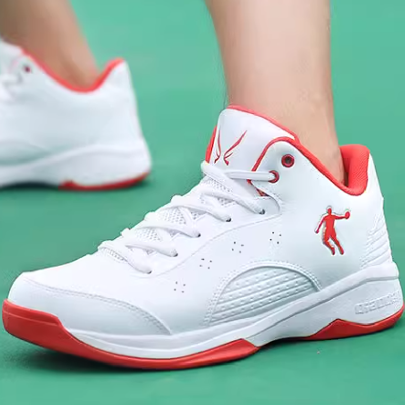 QIAODAN Comfortable Round Toe Abrasion Resistant Breathable Low top Basketball Shoes Men’s White