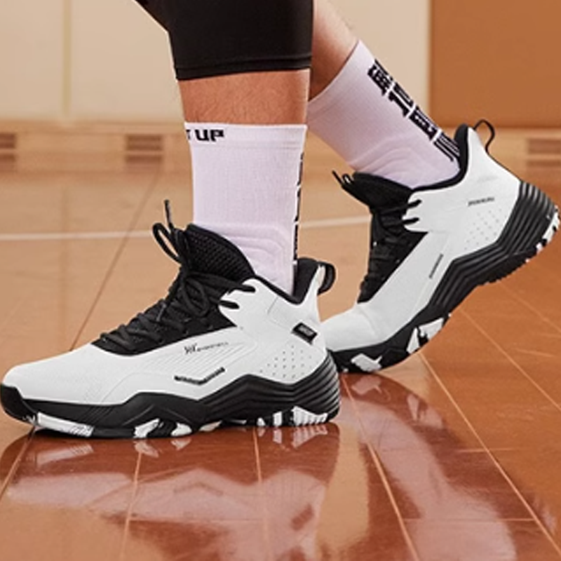 361° Cushioning, Wear Resistant Mid top Basketball Shoes Men’s White Black