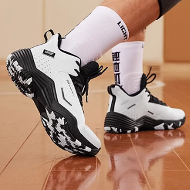 361° Cushioning, Wear Resistant Mid top Basketball Shoes Men’s White Black