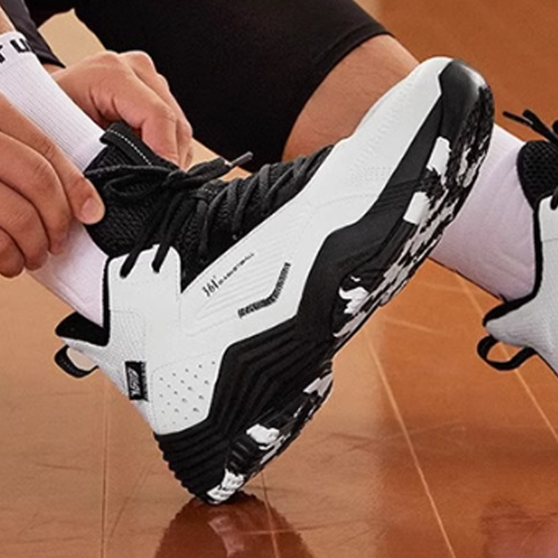 361° Cushioning, Wear Resistant Mid top Basketball Shoes Men’s White Black