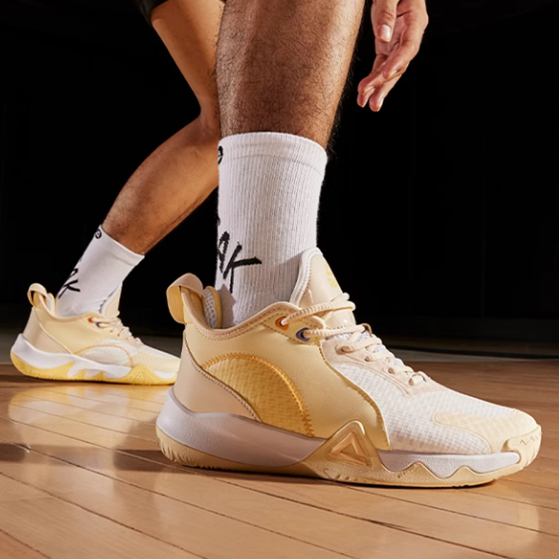 PEAK Rhapsody Cushioning Slip Resistant Abrasion Resistant Low top Basketball Shoes Men’s Yellow White