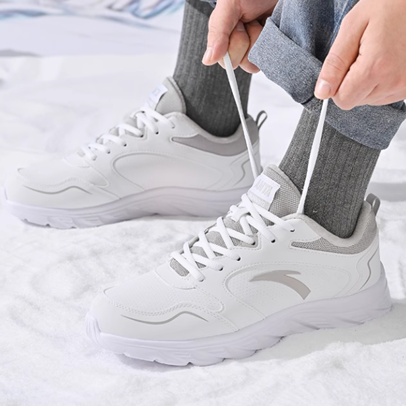 ANTA Cushioned Slip-Resistant Abrasion-Resistant Low-Top Running Shoes Men’s White Gray