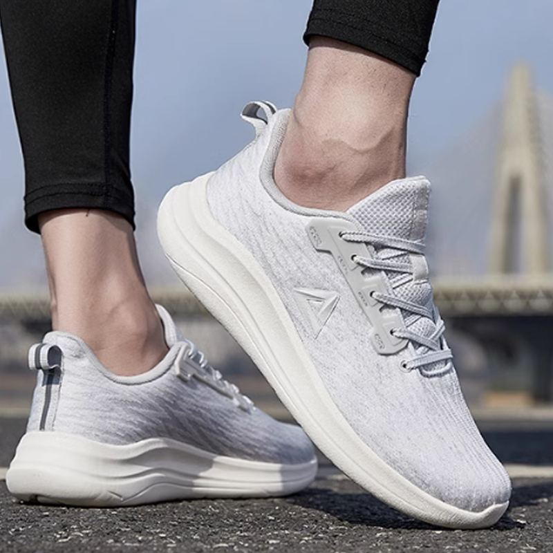 PEAK Slip Resistant Abrasion Resistant Low top Casual Running Shoes Men’s White Gray