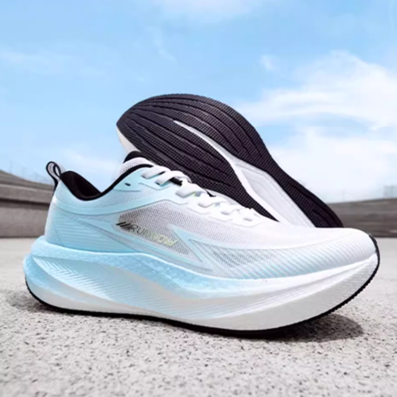 QIAODAN Fabric Slip Resistant Abrasion Resistant Low top Casual Running Shoes Men’s White Blue