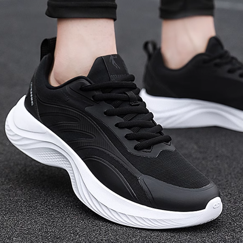 QIAODAN Slip Resistant Abrasion Resistant Low top Casual Sprint Running Shoes Men’s Black Silver